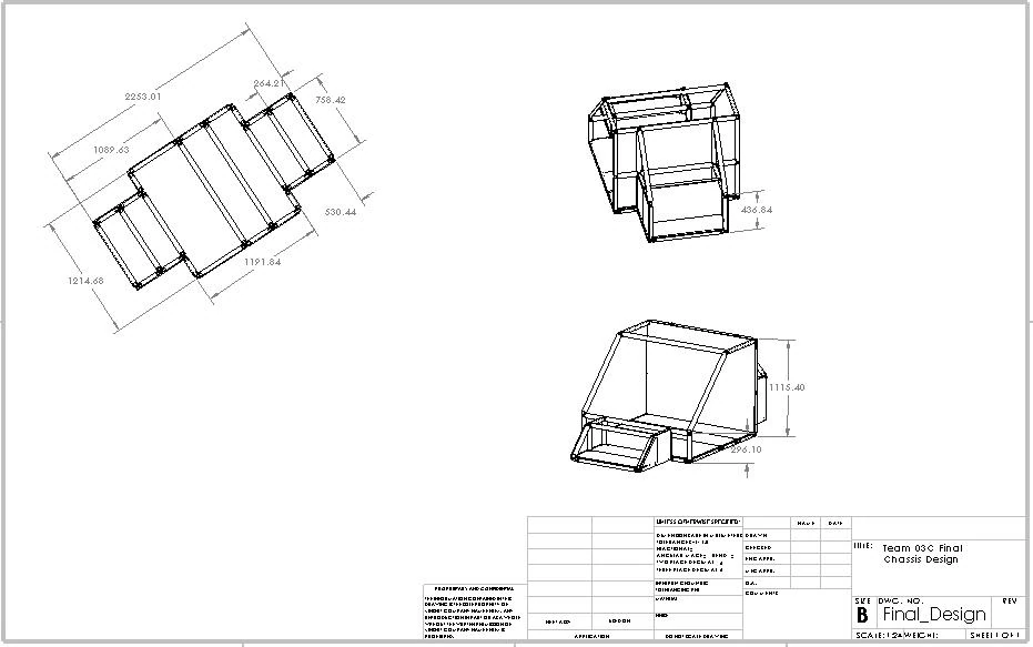 Dimensioned SolidWorks drawing of the final chassis design